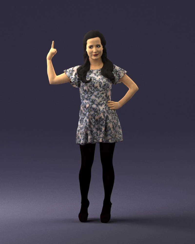 000529 Woman Pointing Up Casual Female Character 3D Model .c4d .max .obj .3ds .fbx .stl .blend