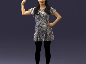 000529 Woman Pointing Up Casual Female Character 3D Model