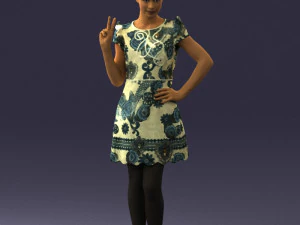 000532 Woman Showing Peace Sign Casual Female Character 3D Model