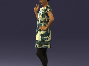 000532 Woman Showing Peace Sign Casual Female Character 3D Model