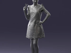 000532 Woman Showing Peace Sign Casual Female Character 3D Model