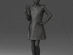 000532 Woman Showing Peace Sign Casual Female Character 3D Model