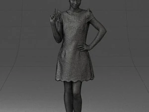 000532 Woman Showing Peace Sign Casual Female Character 3D Model