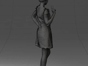 000532 Woman Showing Peace Sign Casual Female Character 3D Model