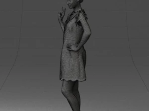 000532 Woman Showing Peace Sign Casual Female Character 3D Model
