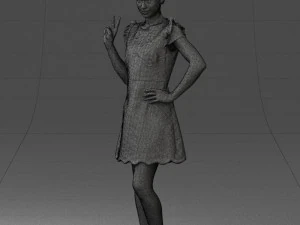 000532 Woman Showing Peace Sign Casual Female Character 3D Model