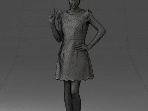 000532 Woman Showing Peace Sign Casual Female Character 3D Model