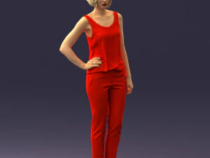 000538 Elegant Woman in Red Outfit Fashion Female Character 3D Model
