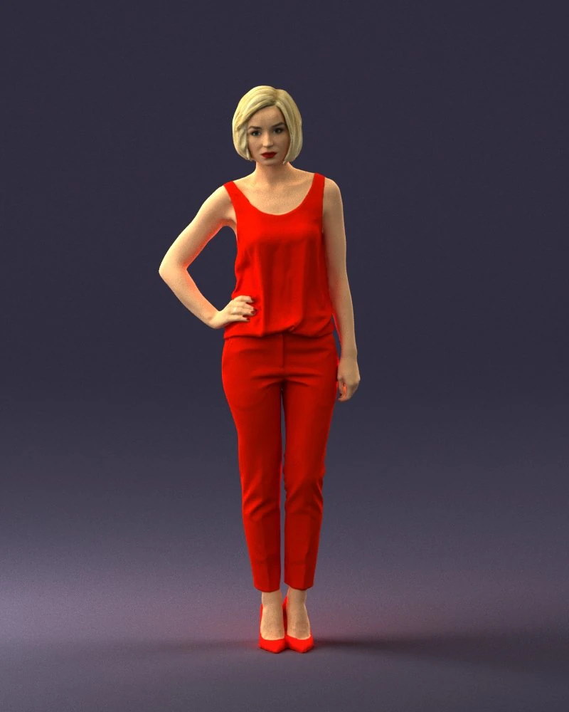 000538 Elegant Woman in Red Outfit Fashion Female Character 3d print ready 3D Print Model .c4d .max .obj .3ds .fbx .stl .blend