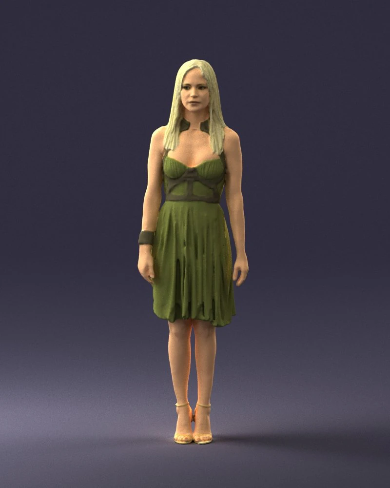 000540 Woman in Green Dress Natural Female Character 3D Model .c4d .max .obj .3ds .fbx .stl .blend 