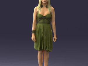 000540 Woman in Green Dress Natural Female Character 3D Model