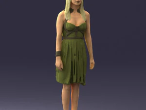 000540 Woman in Green Dress Natural Female Character 3D Model