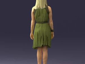 000540 Woman in Green Dress Natural Female Character 3D Model