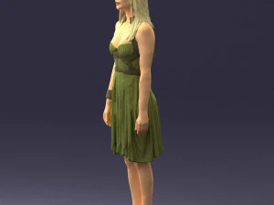 000540 Woman in Green Dress Natural Female Character 3D Model