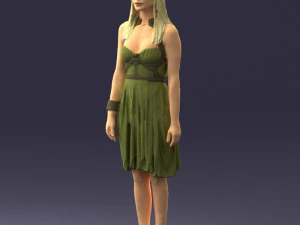 000540 Woman in Green Dress Natural Female Character 3D Model