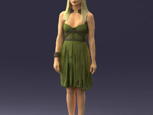 000540 Woman in Green Dress Natural Female Character 3D Model