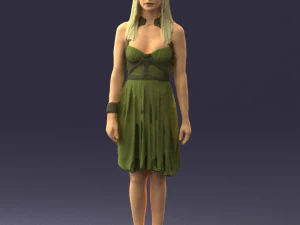 000540 Woman in Green Dress Natural Female Character 3D Model