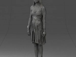 000540 Woman in Green Dress Natural Female Character 3D Model