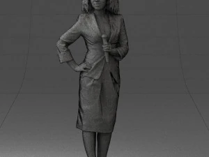 000553 Business Woman with Microphone Professional Speaker 3D Model