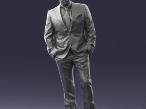 000486 Stylish Man in Black Suit with Sunglasses 3D Model