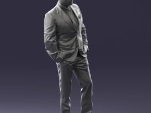 000486 Stylish Man in Black Suit with Sunglasses 3D Model