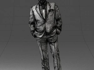 000486 Stylish Man in Black Suit with Sunglasses 3D Model