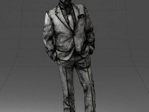 000486 Stylish Man in Black Suit with Sunglasses 3D Model