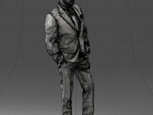 000486 Stylish Man in Black Suit with Sunglasses 3D Model