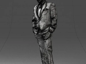 000486 Stylish Man in Black Suit with Sunglasses 3D Model