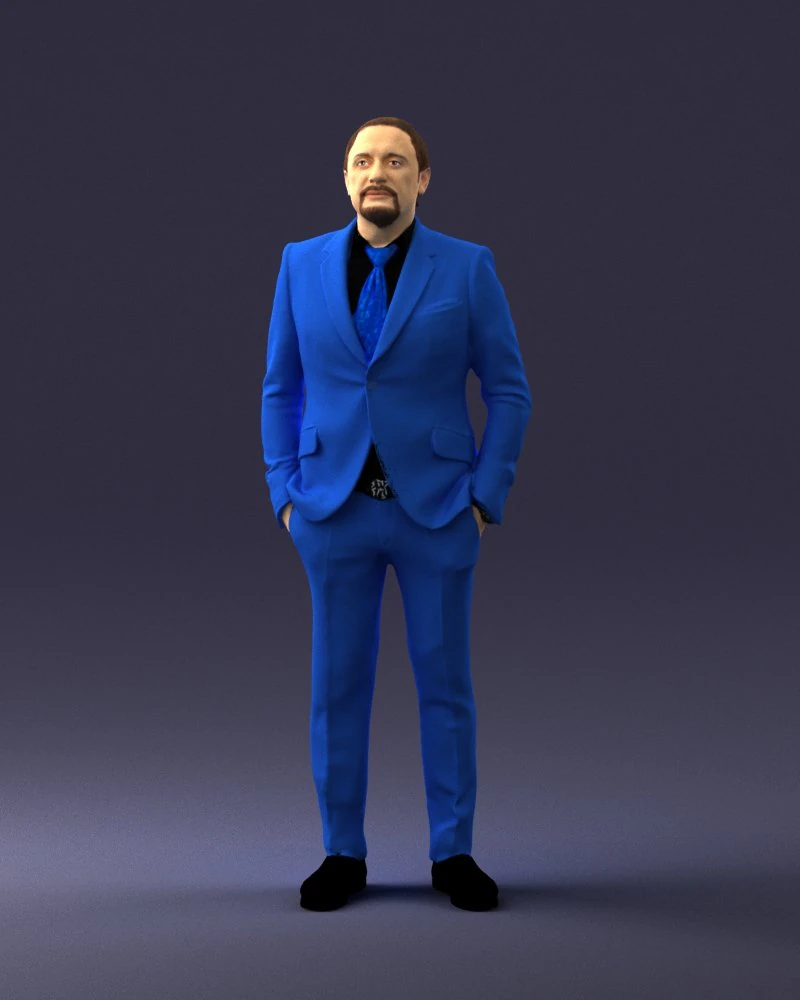 000489 Business Man in Blue Suit 3D Model .c4d .max .obj .3ds .fbx .stl .blend