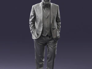 000508 Elegant Older Man with Pipe Stylish Gentleman Character 3D Model
