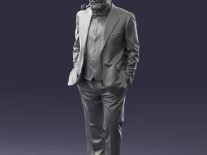 000508 Elegant Older Man with Pipe Stylish Gentleman Character 3D Model