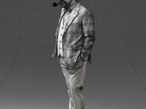 000508 Elegant Older Man with Pipe Stylish Gentleman Character 3D Model