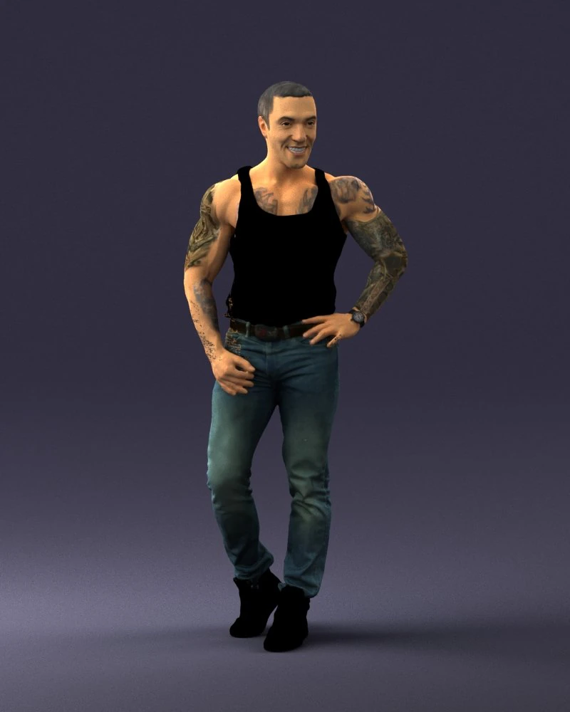 000510 Tattooed Man Standing Urban Male Character 3D Model .c4d .max .obj .3ds .fbx .stl .blend 