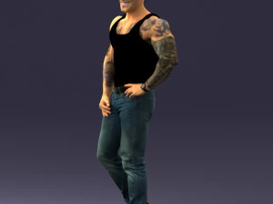 000510 Tattooed Man Standing Urban Male Character 3D Model