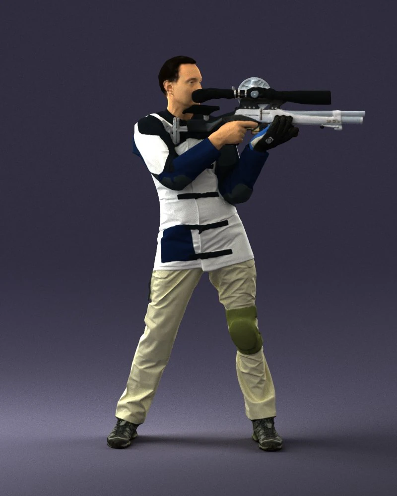 000516 Sport Shooter Character with Rifle Competitive Shooting Athlete 3d print ready 3D Print Model .c4d .max .obj .3ds .fbx .stl .blend 