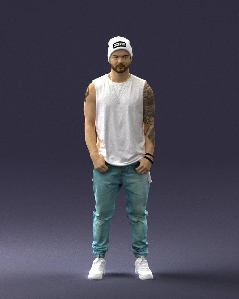 000520 Tattooed Street Man Urban Male Character 3D Model .c4d .max .obj .3ds .fbx .stl .blend 