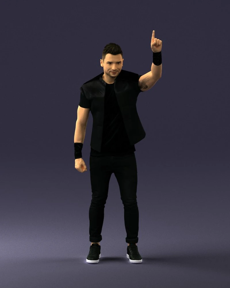 000524 Dynamic Man Pointing Up Casual Male Character 3D Model .c4d .max .obj .3ds .fbx .stl .blend 