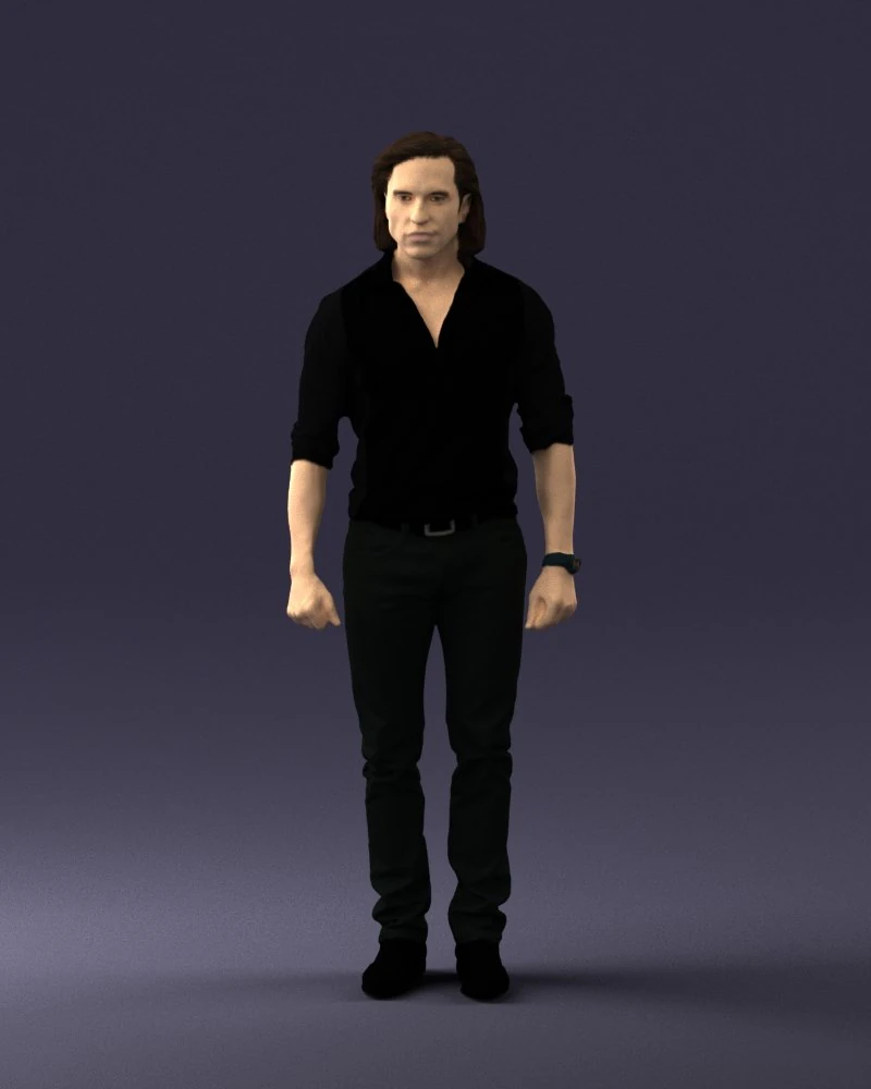 000537 Serious Man in Black Outfit Cinematic Male Character 3D Model .c4d .max .obj .3ds .fbx .stl .blend 