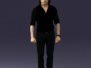 000537 Serious Man in Black Outfit Cinematic Male Character 3D Model