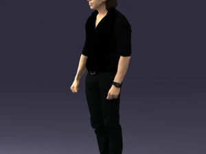 000537 Serious Man in Black Outfit Cinematic Male Character 3D Model
