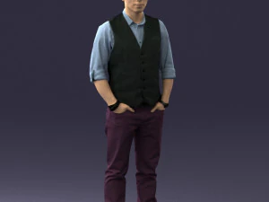 000539 Smart Casual Man with Vest Modern Male Character 3D Model