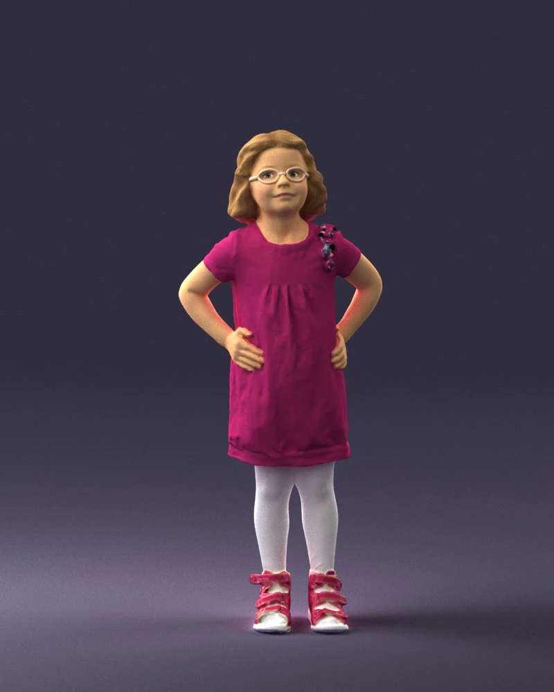 000499 Young Girl Standing with Hands on Hips Casual Child Character 3d print ready 3D Print Model .c4d .max .obj .3ds .fbx .stl .blend 