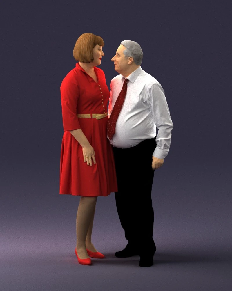 000513 Older Couple Standing Together Realistic Male and Female Characters 3D Model .c4d .max .obj .3ds .fbx .stl .blend 