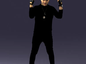 000533 Dynamic Man Pointing Up with Both Hands Expressive Male Character 3D Model