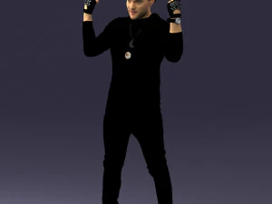 000533 Dynamic Man Pointing Up with Both Hands Expressive Male Character 3D Model