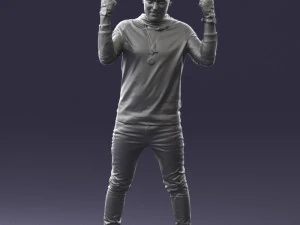 000533 Dynamic Man Pointing Up with Both Hands Expressive Male Character 3D Model