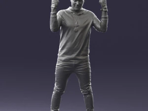 000533 Dynamic Man Pointing Up with Both Hands Expressive Male Character 3D Model