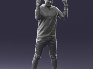 000533 Dynamic Man Pointing Up with Both Hands Expressive Male Character 3D Model