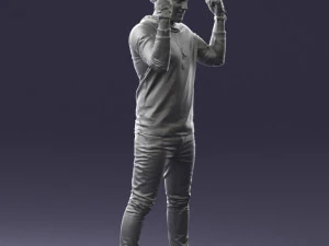 000533 Dynamic Man Pointing Up with Both Hands Expressive Male Character 3D Model